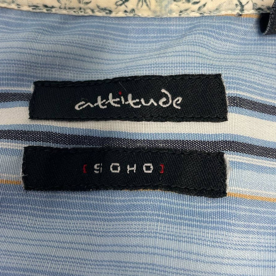 Attitude Soho Mens 3XL 100% Cotton Short Sleeve Striped Button Up Casual Shirt