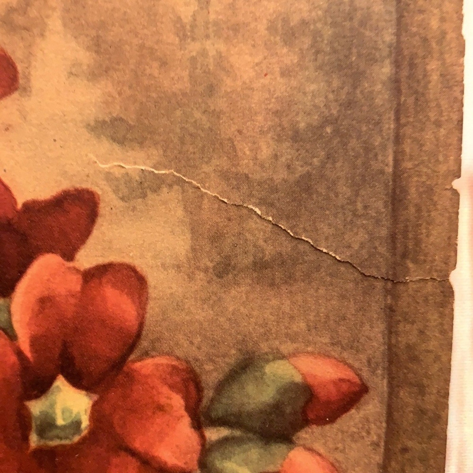 Vintage 1941 S J Bende Flowers In Window Thin Paper Brown Red Yellow Art Print