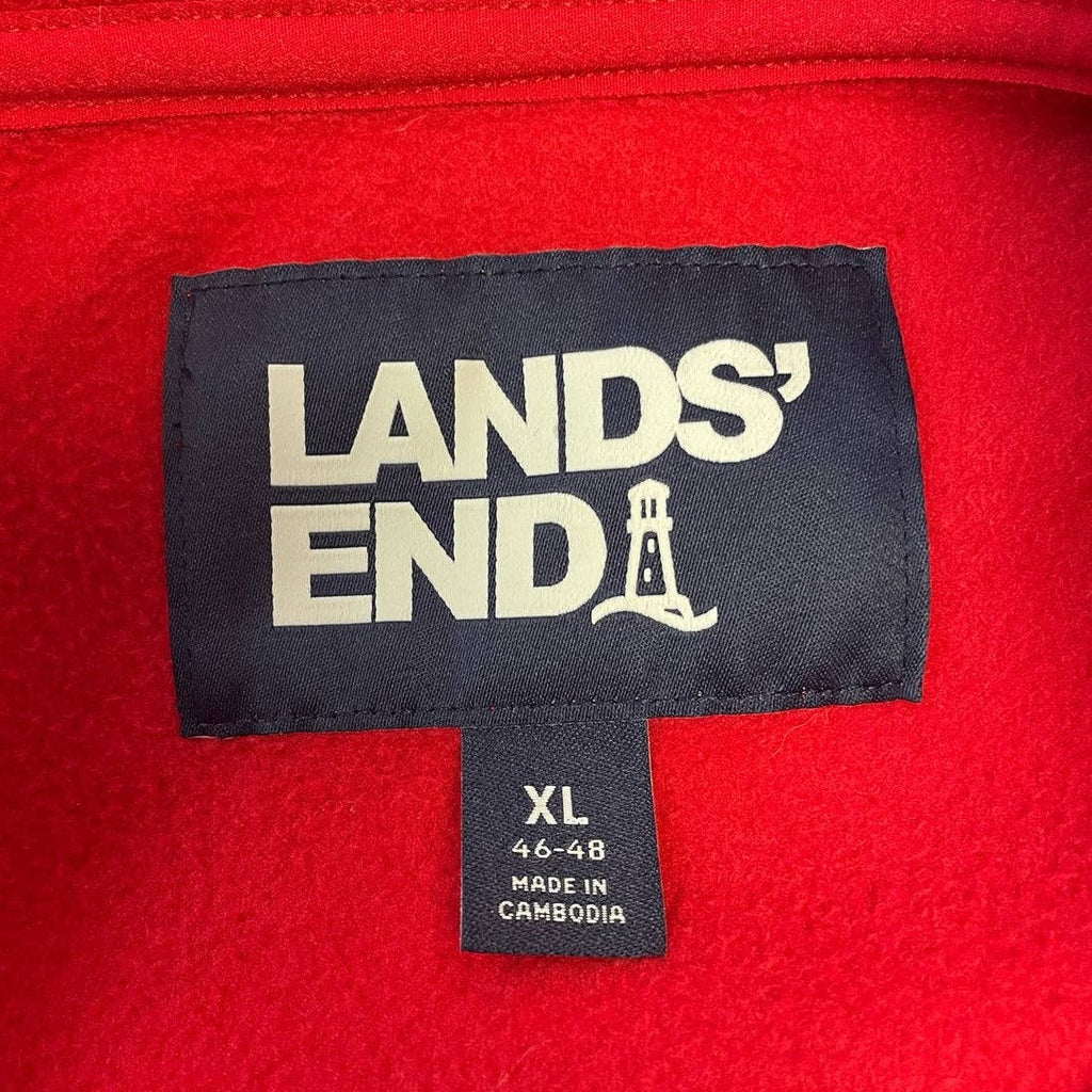 Lands' End Mens XL Red Long Sleeve 1/4 Zip Pullover Polyester Fleece Sweater