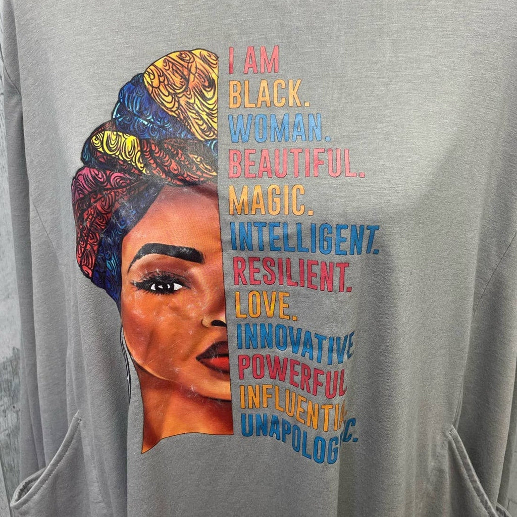 I Am Black Woman XL Beautiful Magic Love Long Sleeve Large Pocket T-Shirt Dress