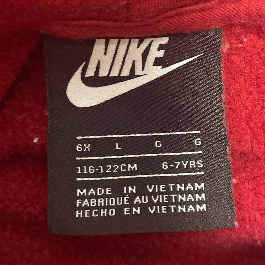 Nike Girls Size 6X Glitter Logo Red Long Sleeve PolyCotton Sweatshirt Hoodie