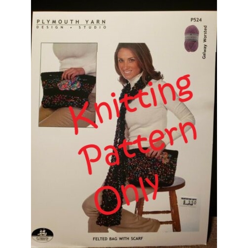 New Plymouth Yarn P524 Galway Worsted Felted Bag with Scarf Knitting Pattern