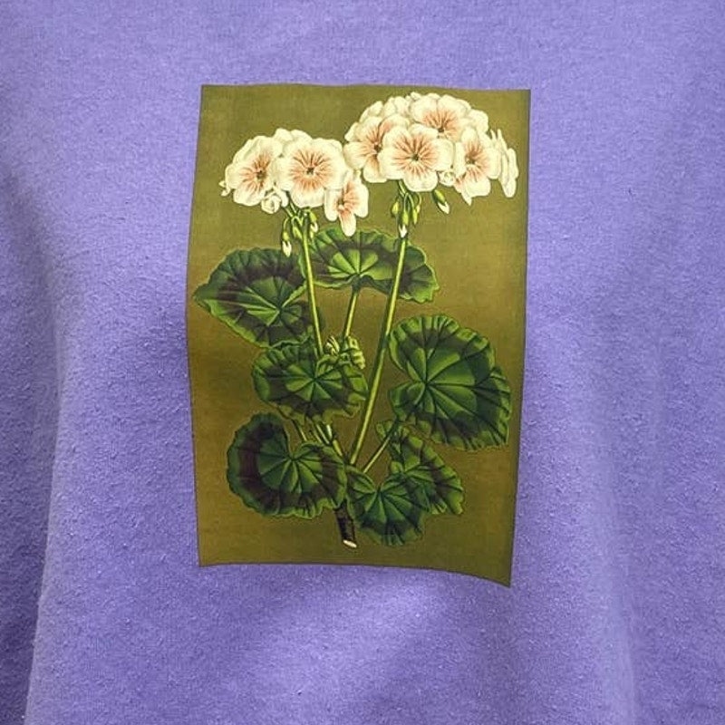 Hand Printed Upcycled Womens 2X Vintage Book Page Flower Long Sleeve Sweatshirt