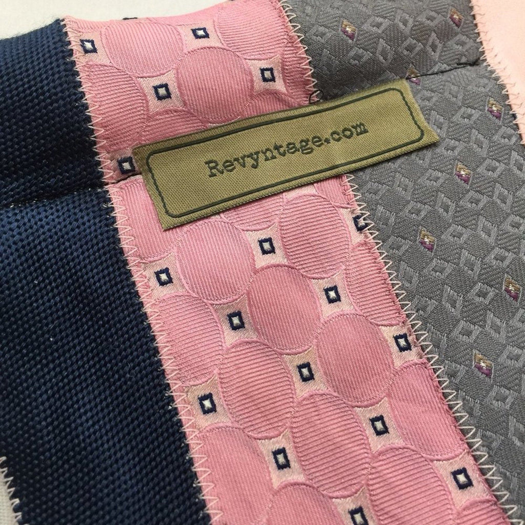 Handmade Upcycled Vintage Neck Tie Pink Blue Cosmetic Case Pouch Bag