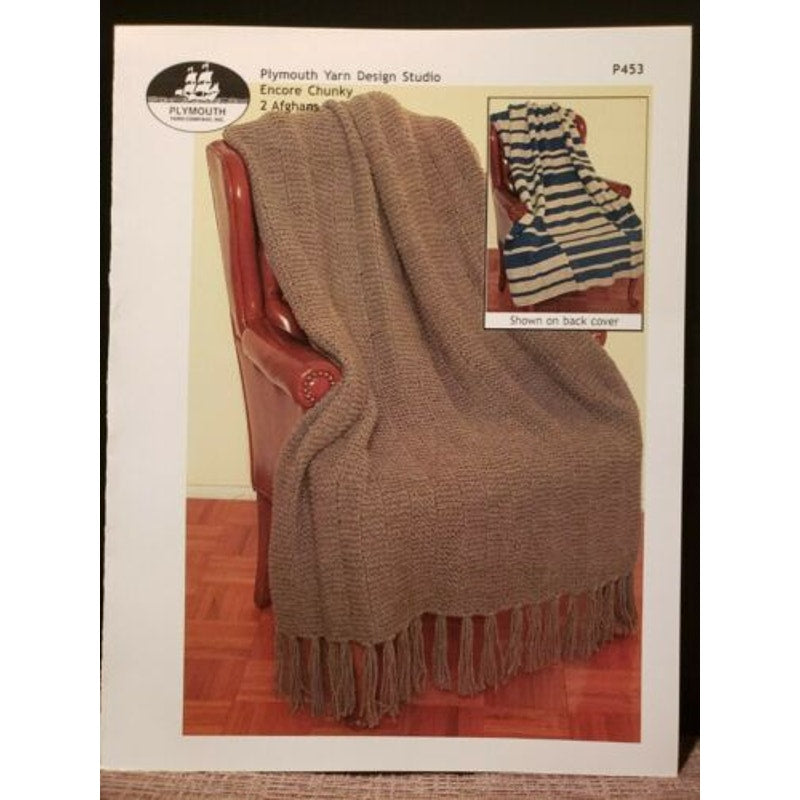 New Plymouth Yarn Encore Chunky 2 Afghans Throws Knitting Pattern P453