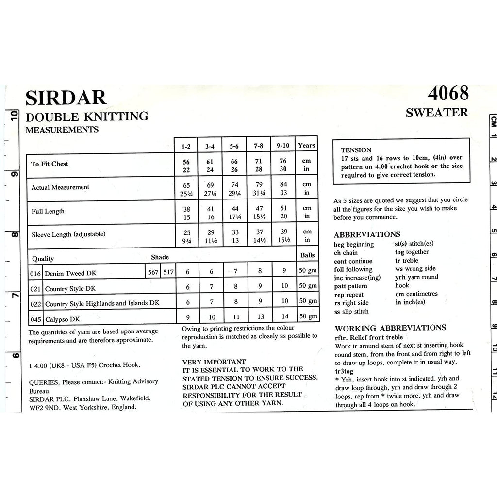 New Sirdar 4068 Denim Tweed DK Children's Sweater Crochet Pattern