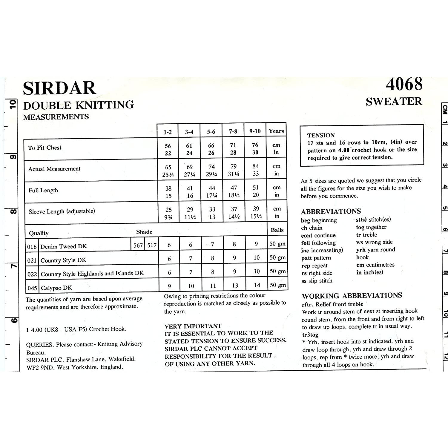 New Sirdar 4068 Denim Tweed DK Children's Sweater Crochet Pattern