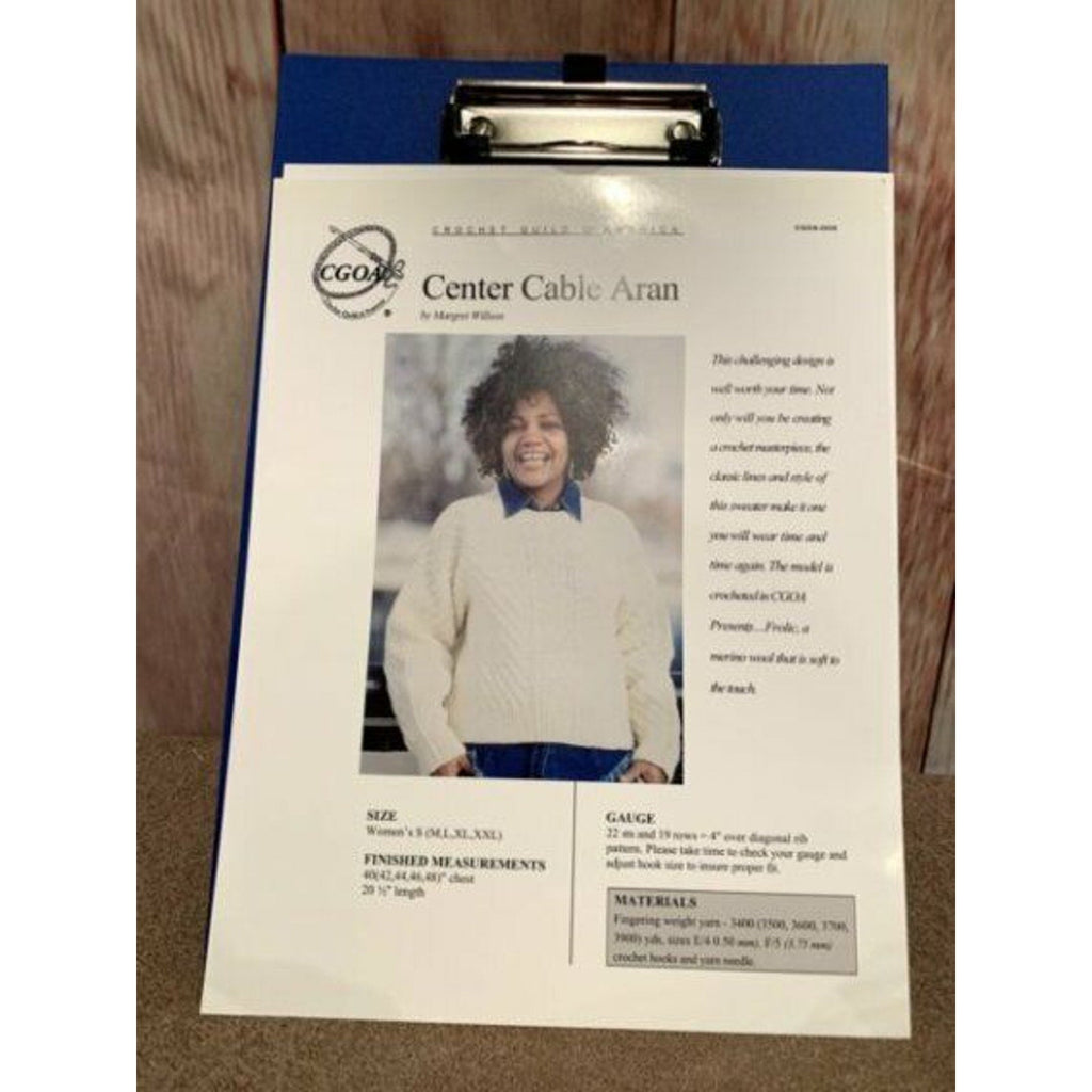 New Crochet Guild of America CGOA-009 Center Cable Aran Pullover Sweater Pattern