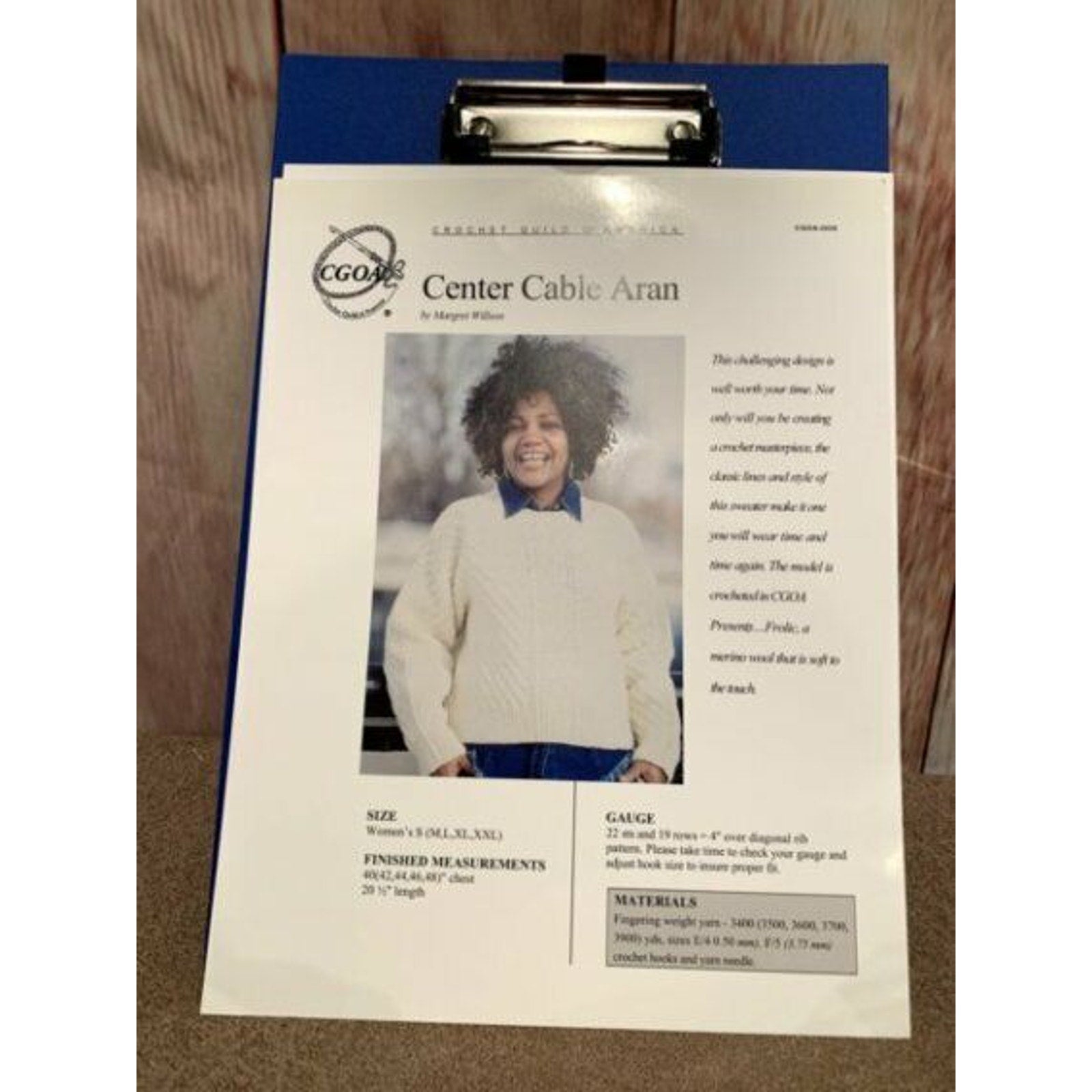 New Crochet Guild of America CGOA-009 Center Cable Aran Pullover Sweater Pattern