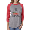 New XS Hand Printed Christmas Tree Vintage Truck 3/4 Sleeve Raglan Tee Shirt