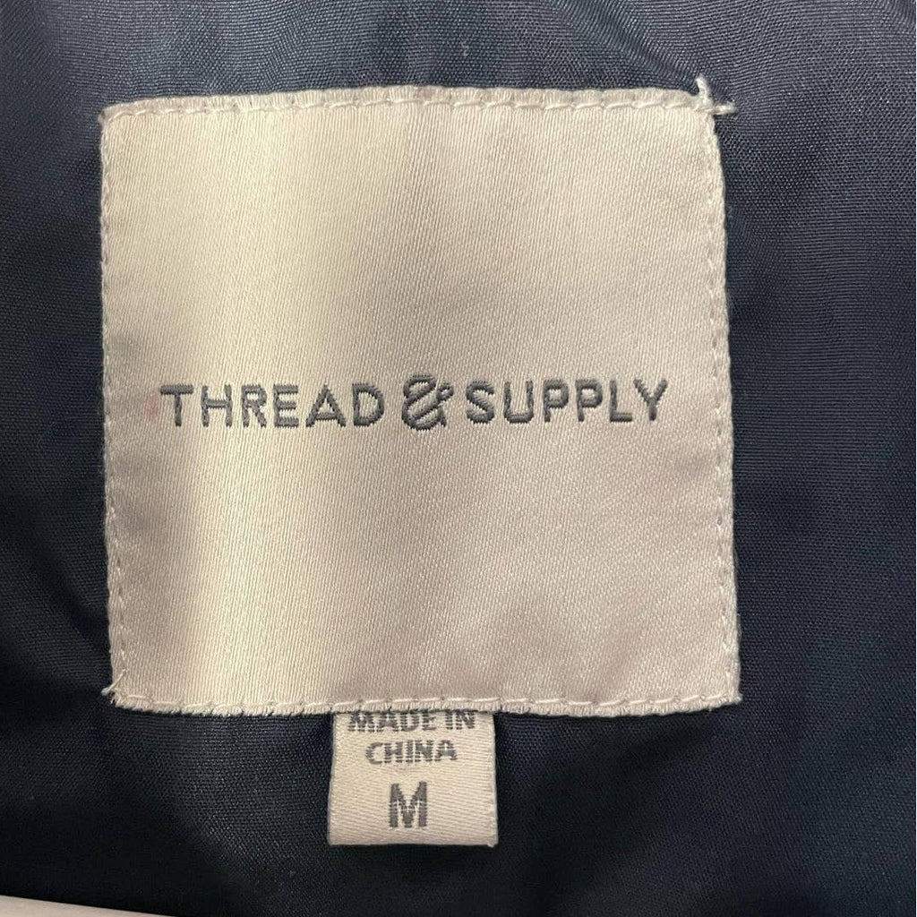 Thread & Supply Womens Medium Navy Blue Quilted Full Zip Sleeveless Collar Vest