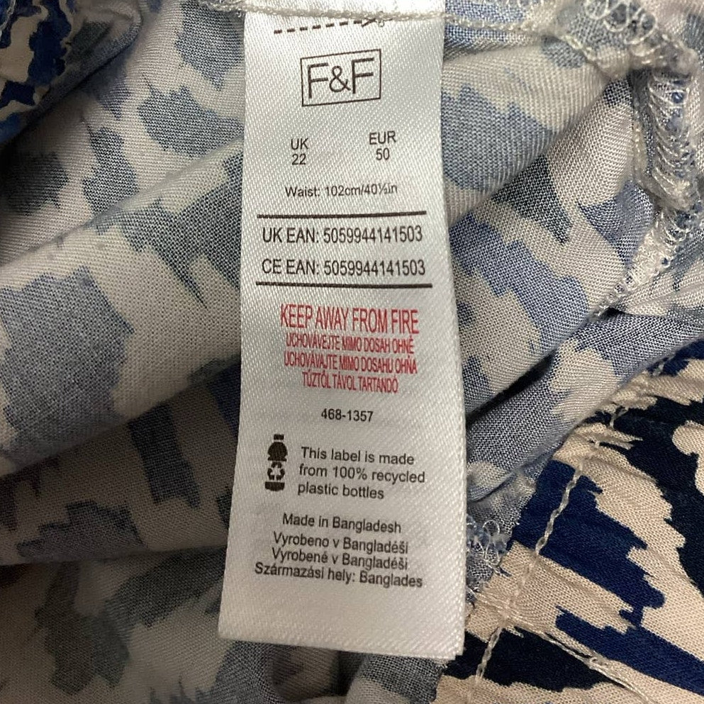 F&F Womens Size 18 Drawstring Elastic Waist Geometric Flowy Tapered Leg Pants