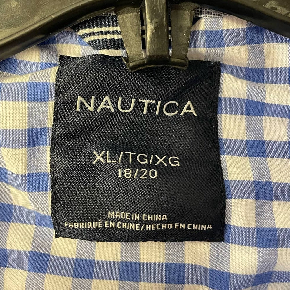 Nautica Boys XL (18/20) Short Sleeve White Blue Plaid Button Up Casual Shirt
