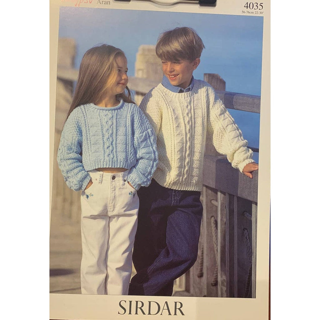 New Sirdar 4035 Calypso Aran Child Boy Girl Pullover Sweater Knitting Pattern