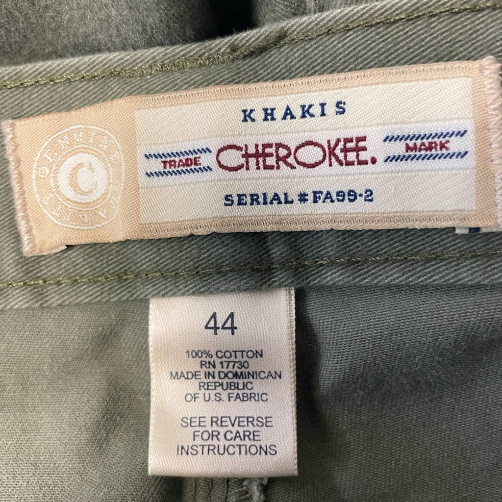 Cherokee Mens Size 44 Pleated Front 100% Cotton Olive Khaki Long Bermuda Shorts