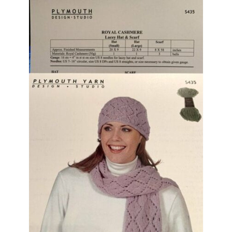 New Plymouth Yarn Design Studio S435 Royal Cashmere Hat Scarf Knitting Pattern