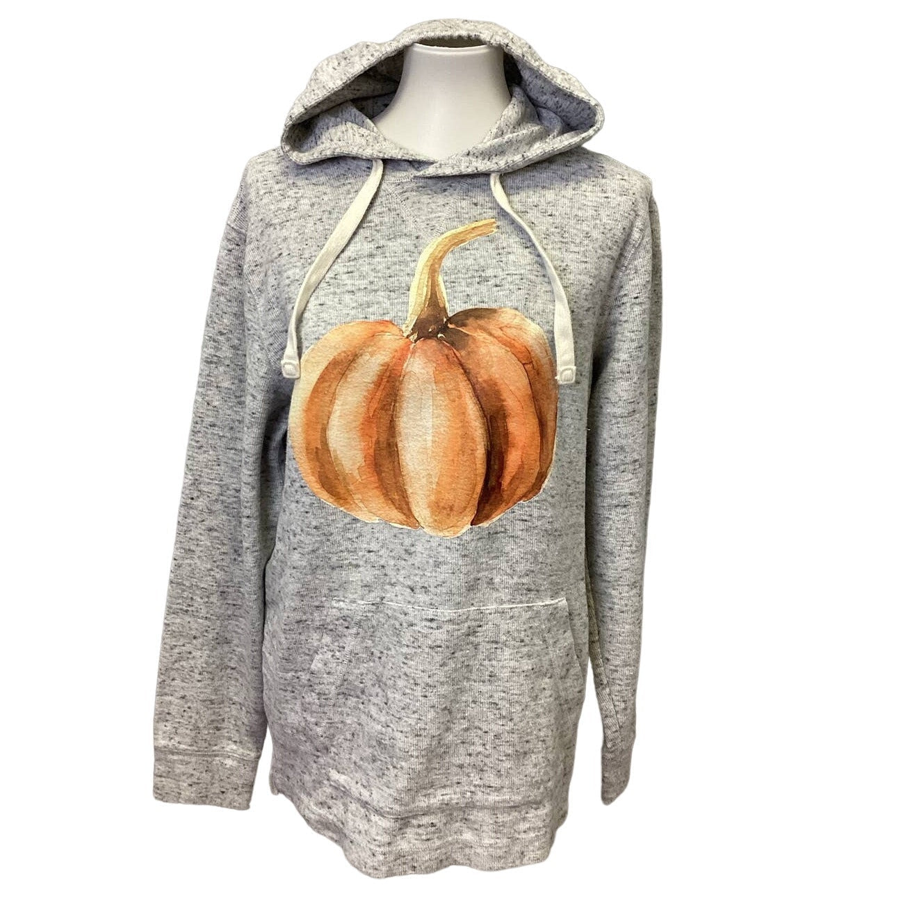 HandPrinted Medium Upcycled Long Sleeve Halloween Fall Pumpkin Sweatshirt Hoodie