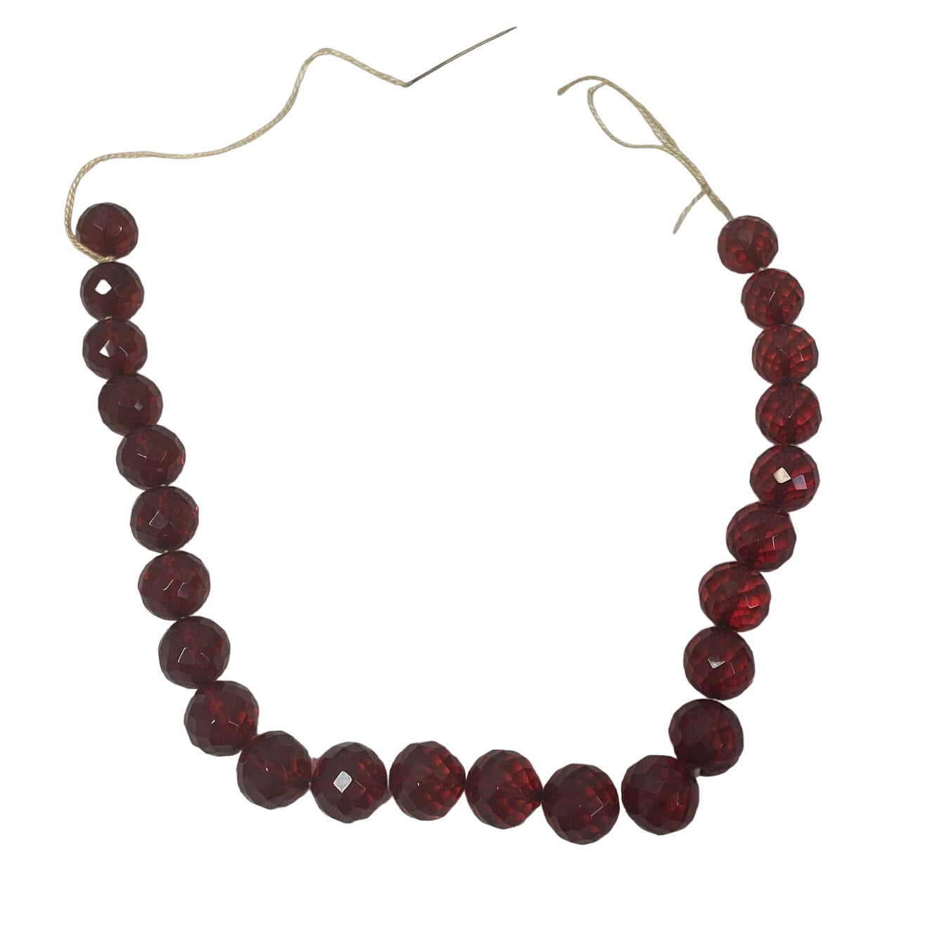 Strand of 24 Vintage Ruby Red Shiny Round Beads Beaded Jewelry Craft Supply