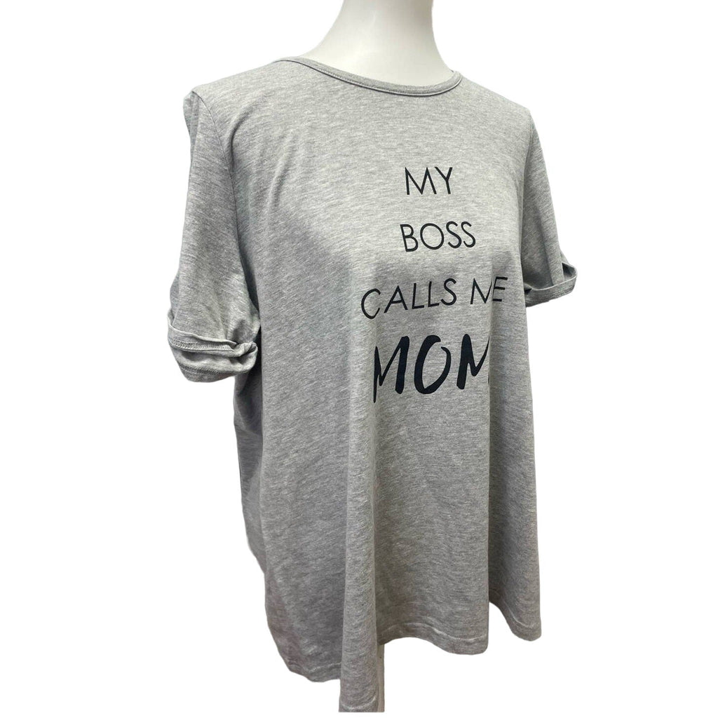 AVON Womens Size 1X My Boss Calls Me Mom Short Rolled Sleeve Crew Neck Tee