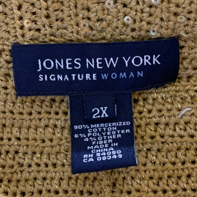 Jones New York Signature Woman 2X Gold Sequin Cotton Blend Knit Sweater Blazer