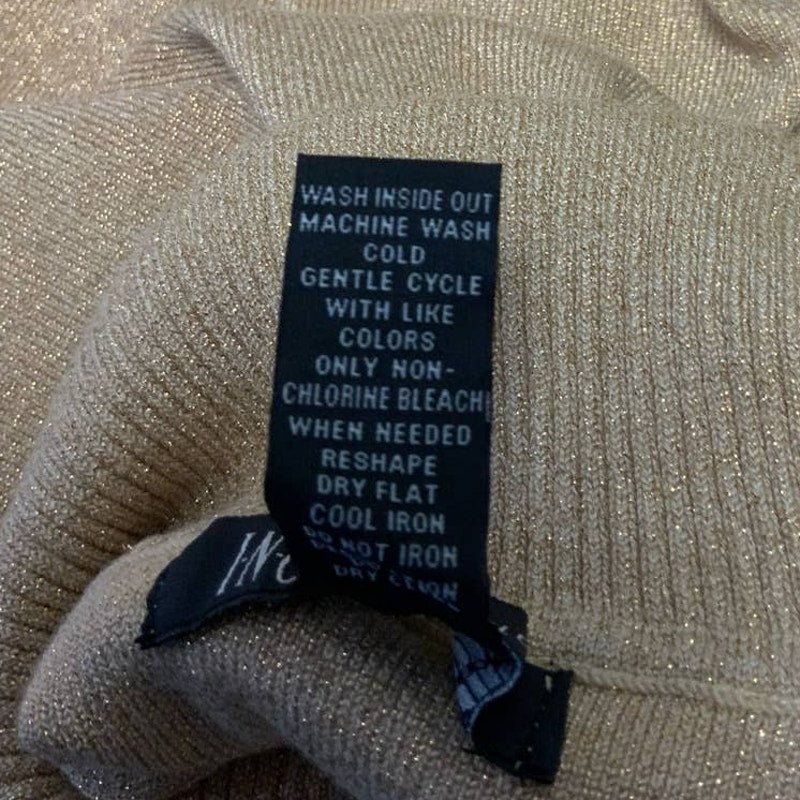 New NWT INC Large Gold Metallic Long Sleeve Turtleneck Low Belt Sweater Dress