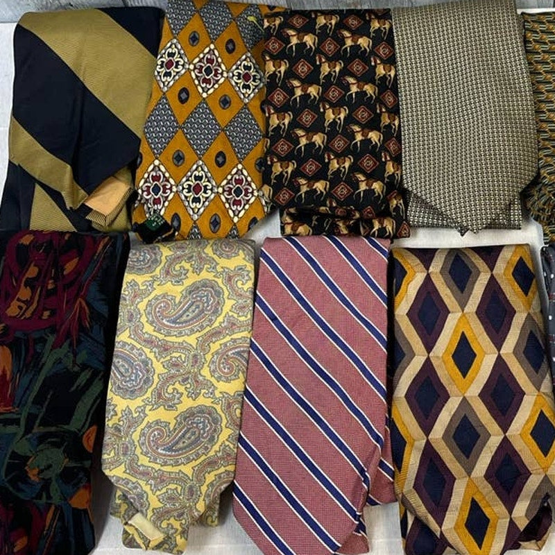 Lot of 14 Brown Gold Tan Vintage & Modern Career Silk Polyester Necktie Ties