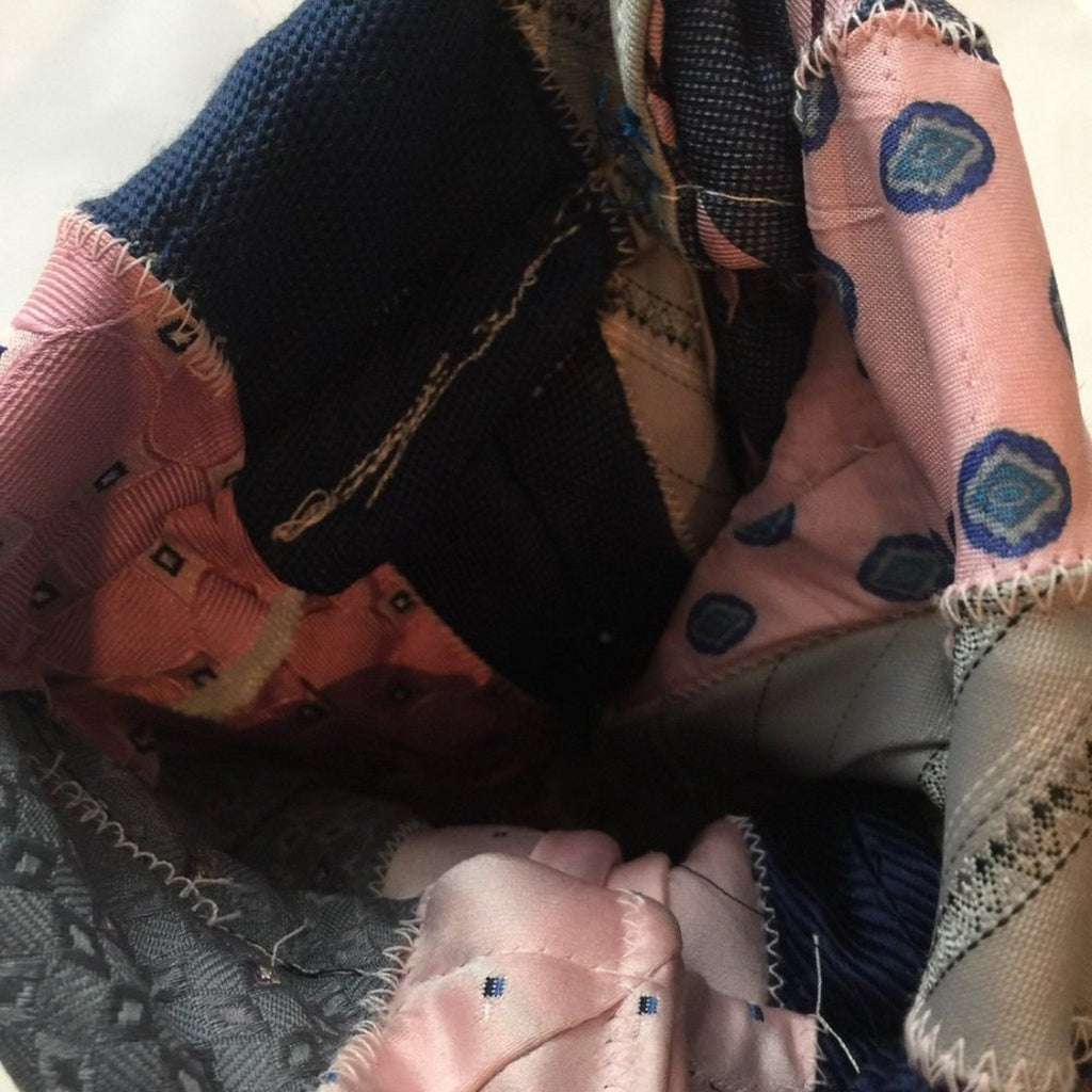Handmade Upcycled Vintage Neck Tie Pink Blue Cosmetic Case Pouch Bag
