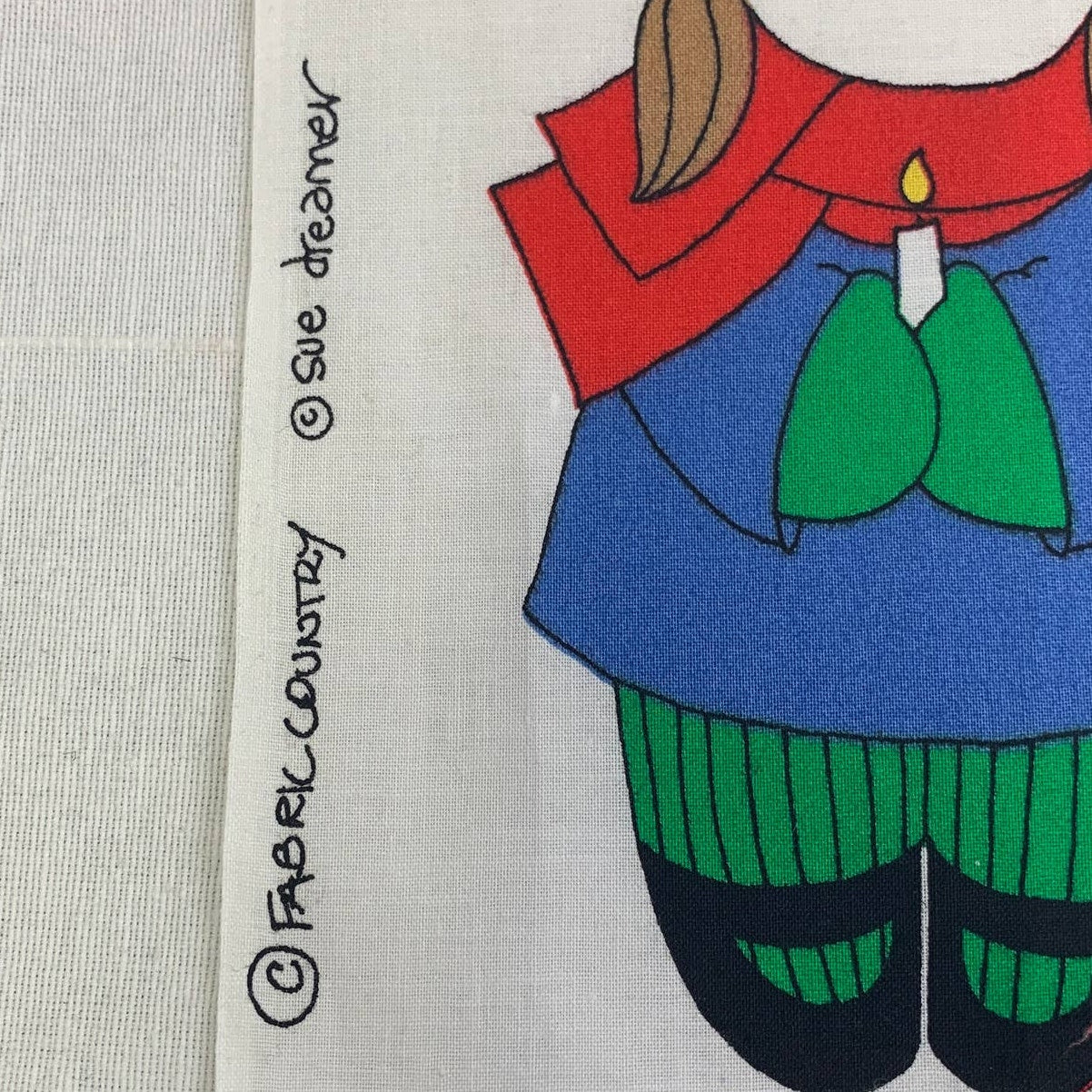 Fabric Country Sue Dreamer Christmas Caroler Santa Craft Sewing Fabric Remnant