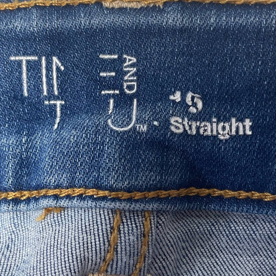 Time & Tru Women Size 16 Stretch Cotton Factory Faded Whiskered Denim Blue Jeans