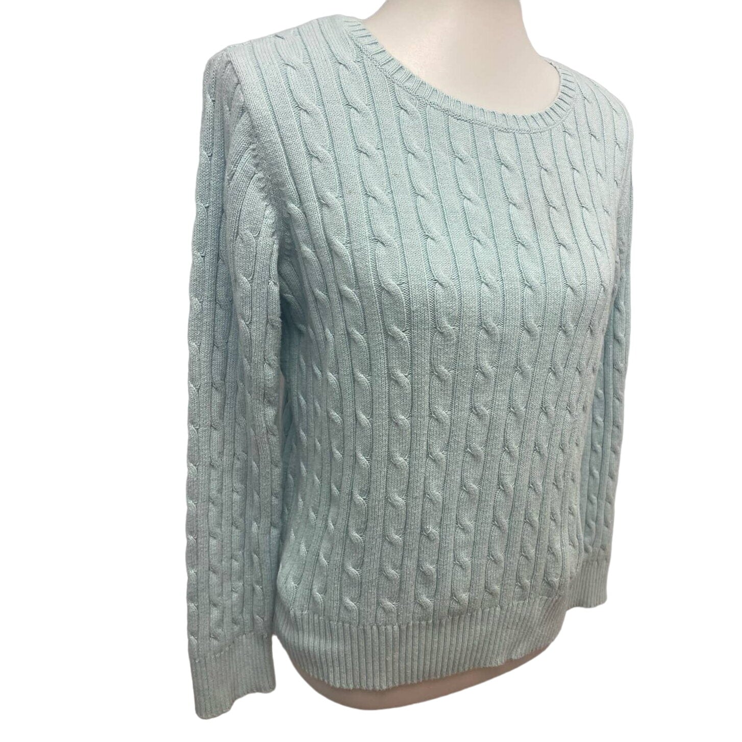St John's Bay Womens Large Cotton Blend Cable Knit Pullover Crew Neck Sweater