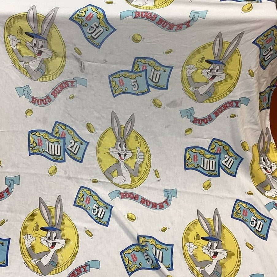 2yds Vintage 1988 Warner Bros Inc Bugs Bunny Money 100% Cotton Fabric Remnant