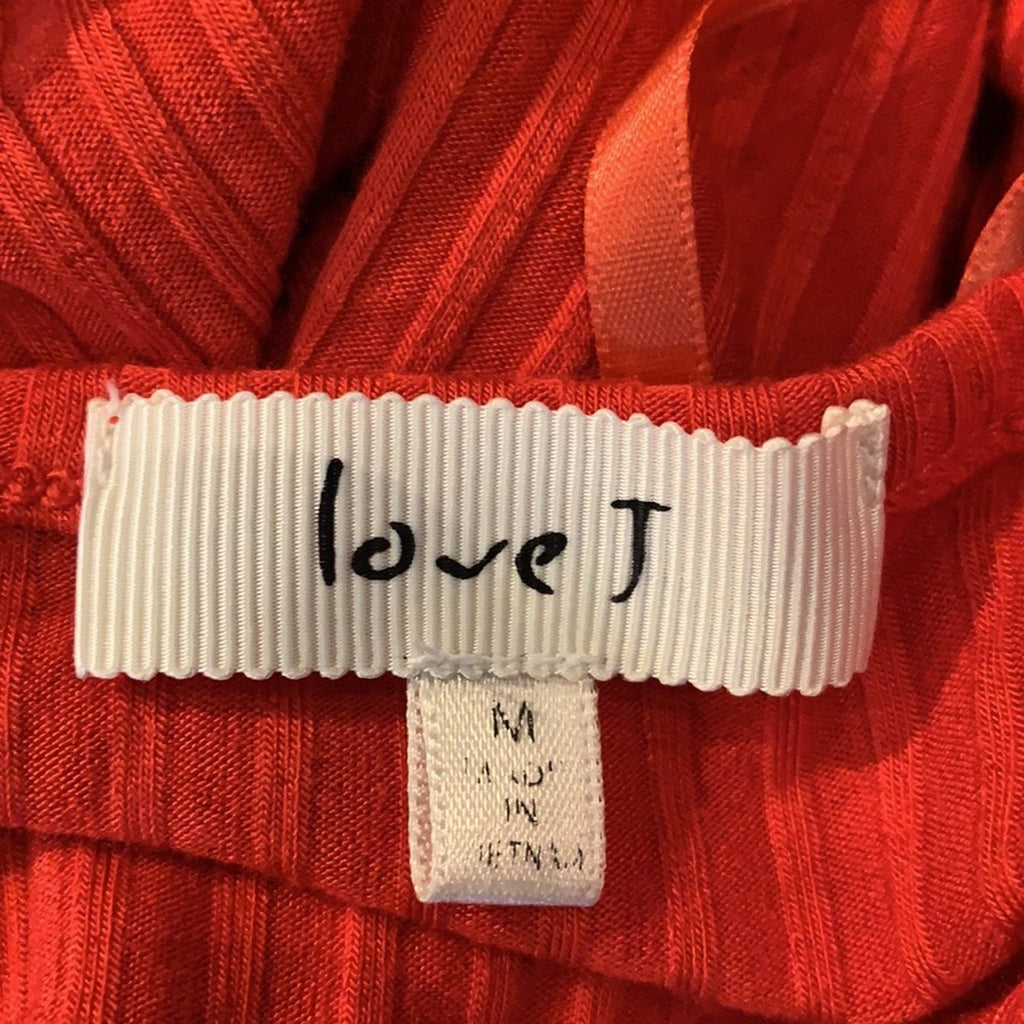 Love J Small Orange Ribbed Faux-Button Stretchy Long Sleeve Scoop Neck Sweater